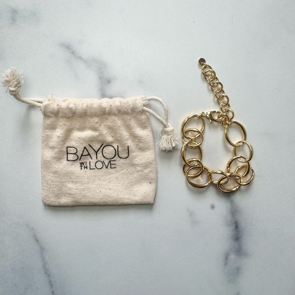 Bayou With Love Medium Oval Chain Bracelet 14k Gold Plated NWT